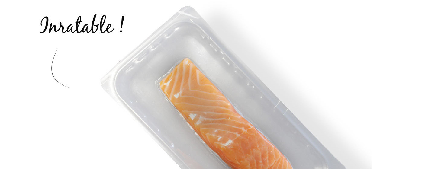 filet de saumon frais avec emballage micro-ondable pour cuisson en papillote. Par Mericq.